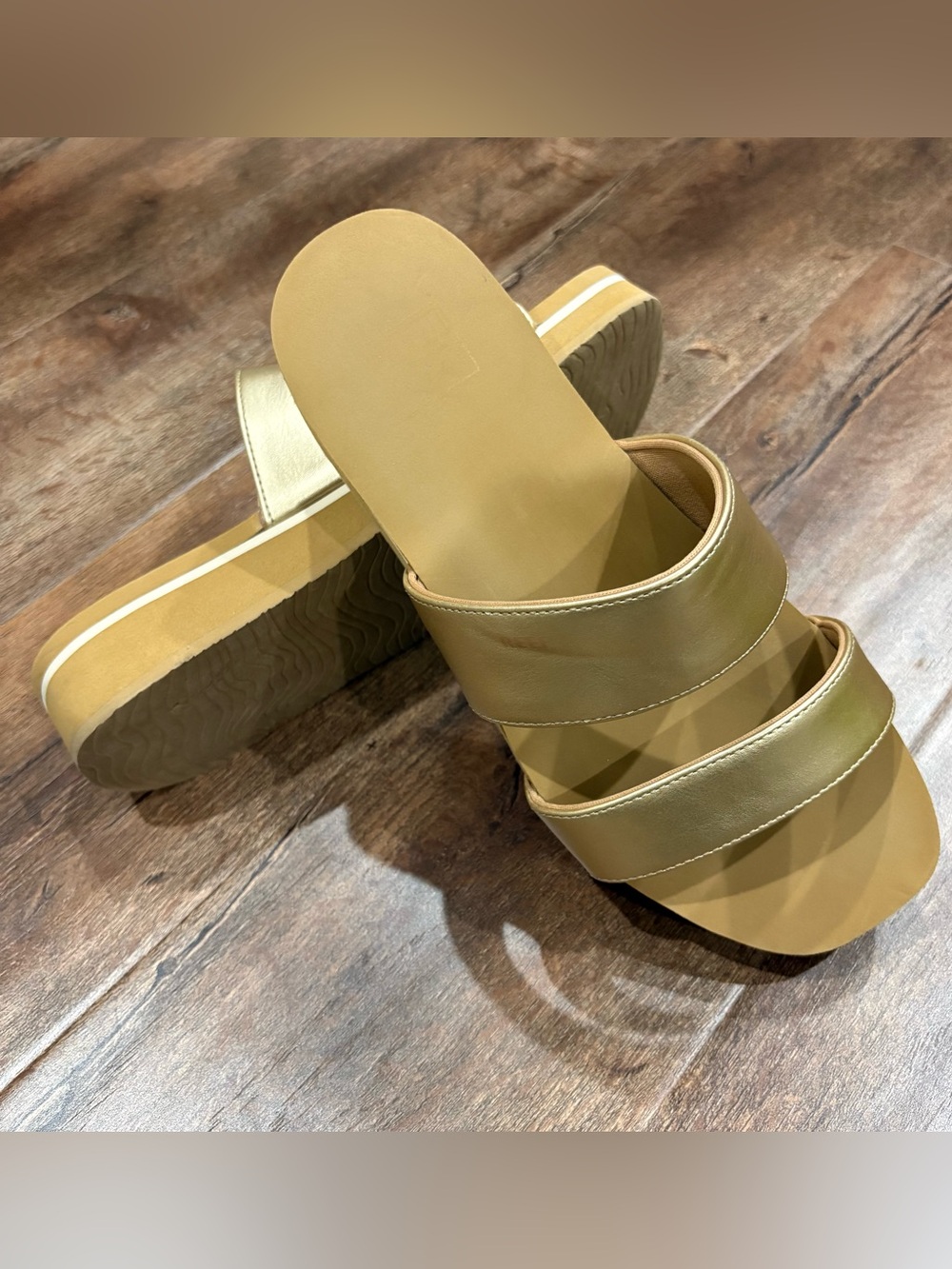 Reef Hali Hi 2 Bar Platform Slide Sandals Gold Metallic Womens Size 10